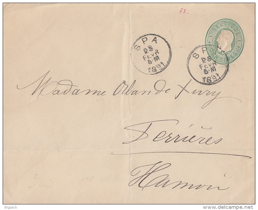 Belgien GS-Umschlag Spa 25.2.1891 - Enveloppes-lettres