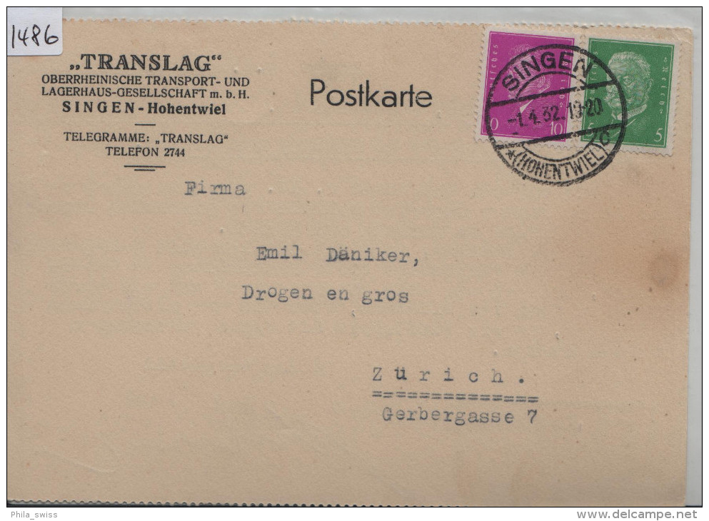 1932 Ebert Und Hindenburg 411, 435 - Stempel: Singen (Hohentwiel) Translag Transport Und Lagerhaus-Gesellschaft - Storia Postale