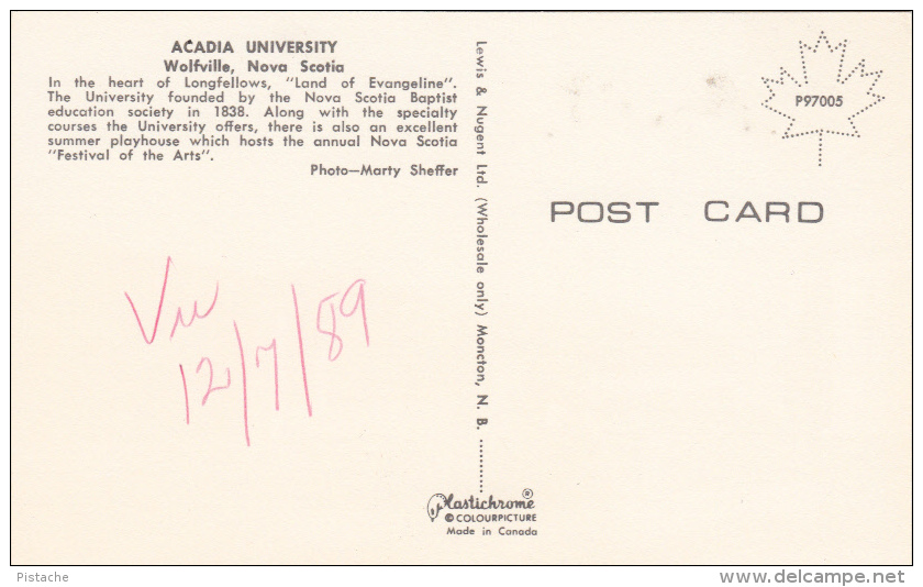 Nova Scotia Canada - Wolfville University - Unused - 2 Scans - Other & Unclassified