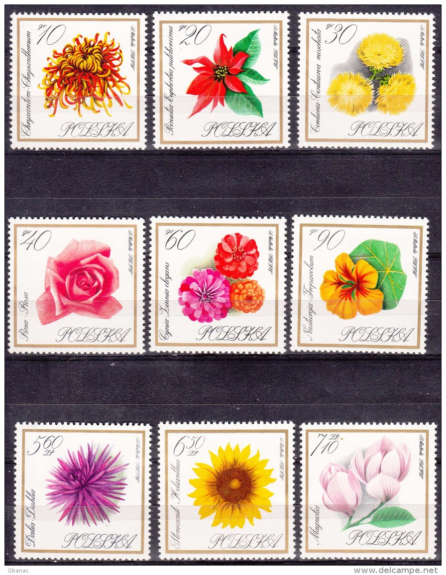 Poland Flowers 1966 Mi#1696-1704 Mint Never Hinged - Unused Stamps
