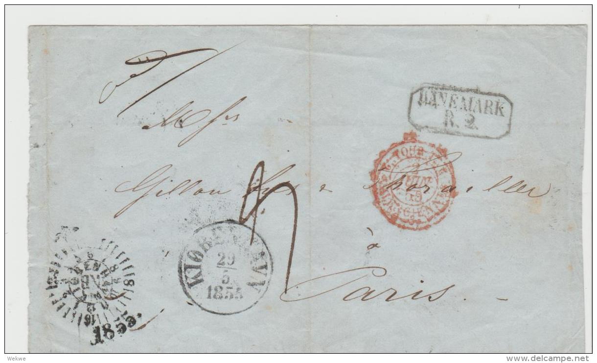 DK-V008 /DÄNEMARK -   Kopenhagen - Paris 1855 Via Hamburg, Briefhülle - Cartas & Documentos