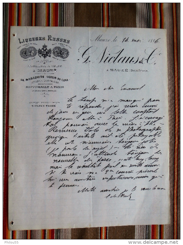79 MAUZE 75 PARIS 2eme  Distillerie A Vapeur  NICLAUS & Co 1886 Liqueurs Russes - Factures