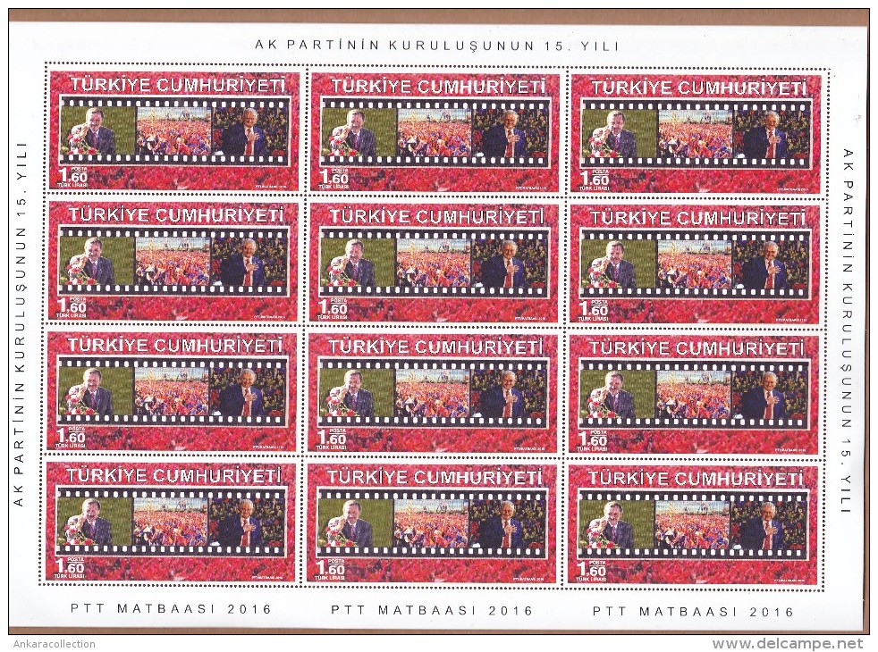 AC - TURKEY STAMP - THE 15th ANNIVERSARY OF THE FOUNDATION OF THE JUSTICE AND DEVELOPMENT PARTY MNH FULL SHEET 2016 - Neufs