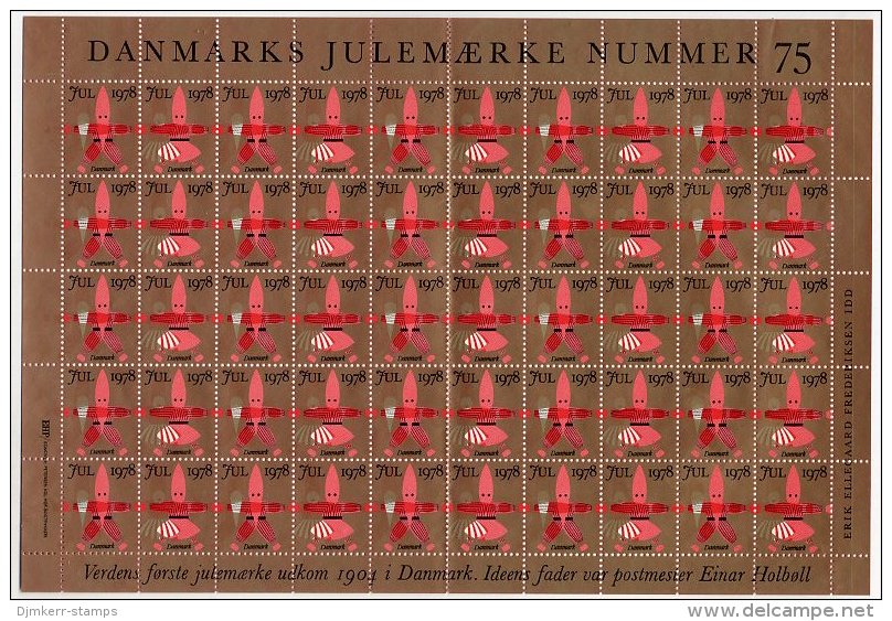 DENMARK 1978 Christmas Seals With Colour Shift Variety Complete Unfolded Sheet MNH / ** - Autres & Non Classés