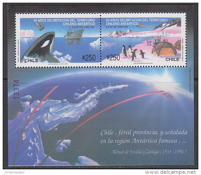 Chile 1990 Antarctica / Penguins / Whale M/s ** Mnh (31699) - Chili