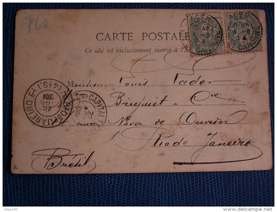 ""  CPA  D' AGEN Pour  RIO  DE  JANEIRO  //  Cachets  CAPITALE  FEDERALE  Et  Rio  De  Janeiro  4 A S   "" 1904 - Used Stamps