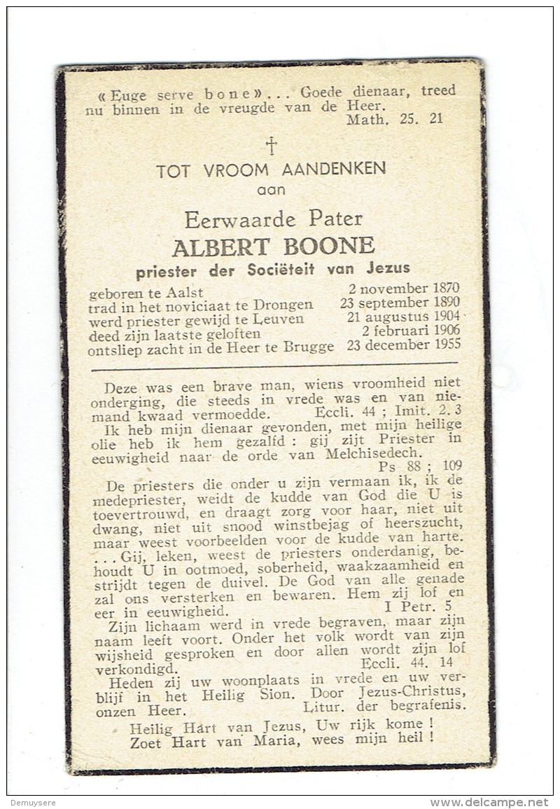 1336 - PATER - ALBERT BOONE - AALST 1870 + BRUGGE 1955 - PRIESTER DER SOCIETEIT VAN JEZUS - Imágenes Religiosas