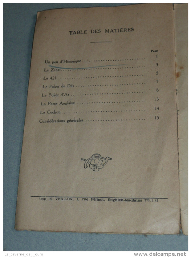 Règle De Jeu Jeux De Dés, Des Dé, Pierre Manaut, Bornemann, 421, Zanzi, Poker D'as, Cochon, 1950's - Autres & Non Classés