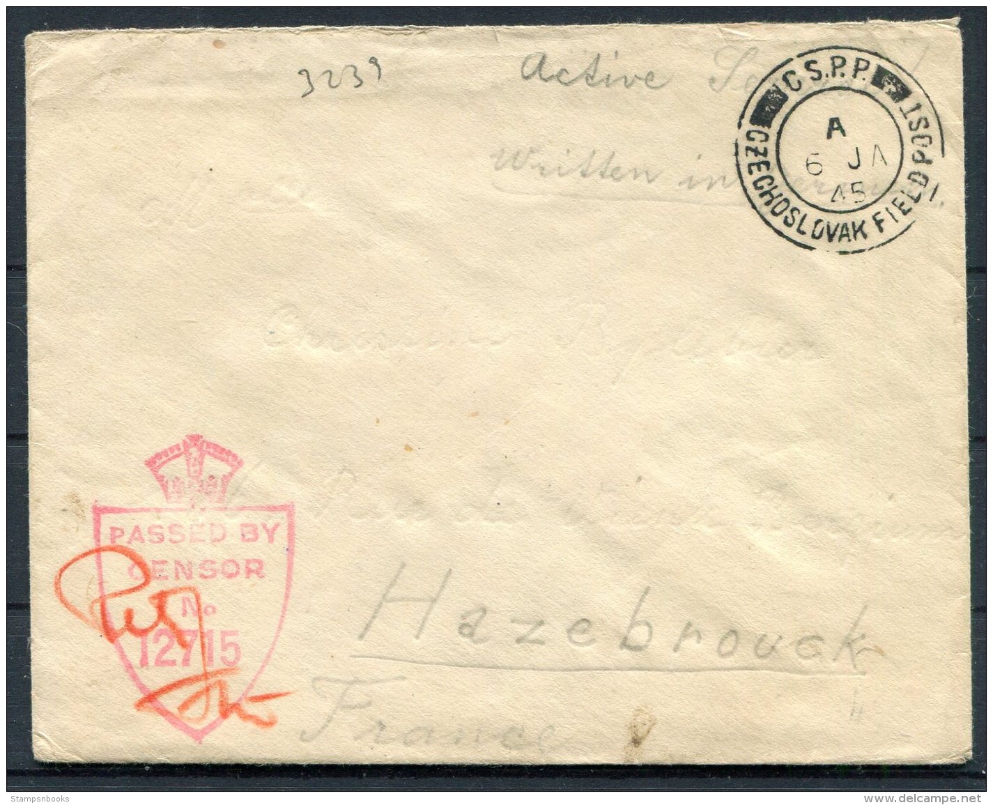 1945 GB Czechoslovak Fieldpost Feldpost C.S.P.P. Censor Cover - Covers & Documents