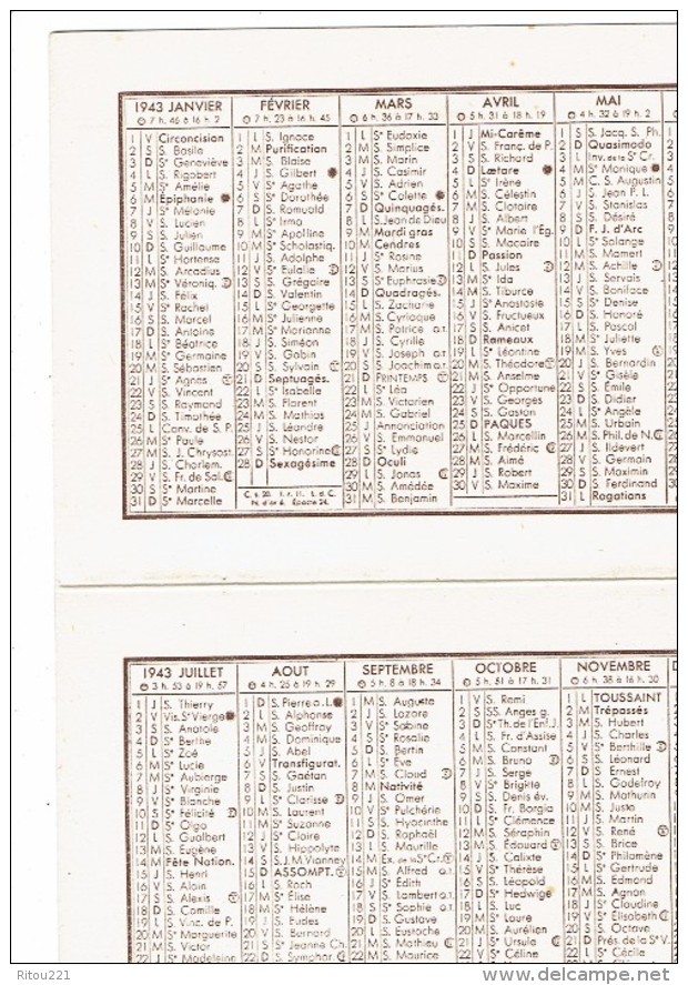 Calendrier 1943 Double Volets - Bords De La Dordogne Lavandière - Publicité Carbel Rue Maillard Paris 11ème - Klein Formaat: 1941-60