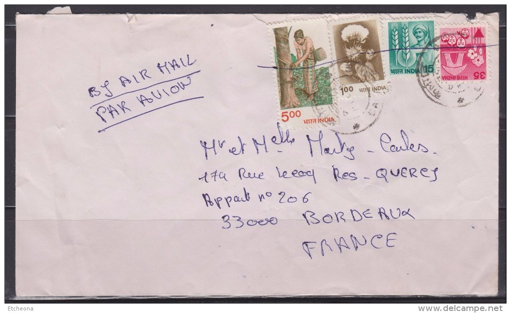 = Enveloppe Inde Avec Affranchissement 4 Timbres à Destination De La France - Covers & Documents