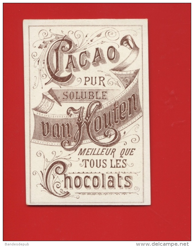 CACAO VAN HOUTEN Chocolat Jolie Chromo Enfants Couple Hotte  Fleurs Osier - Van Houten