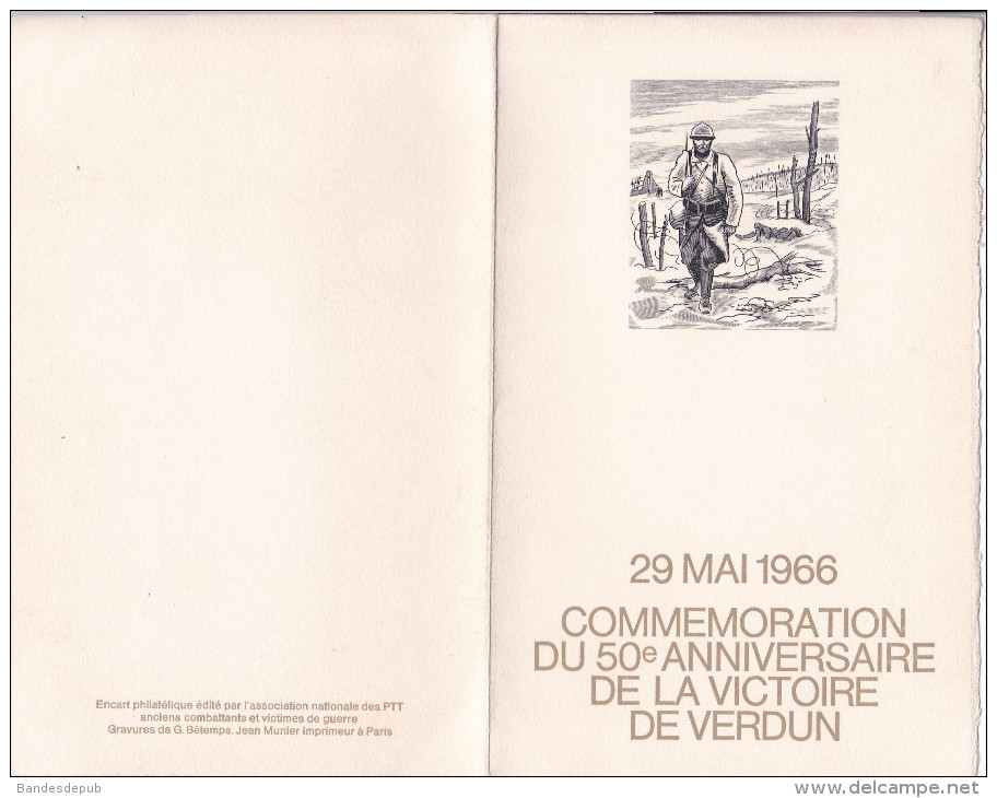 Souvenir Philatelique Cinquantenaire 50è Anniversaire Victoire De Verdun Cachet Special Du 28 Mai 66 A. Beauguitte Maire - Documents Of Postal Services