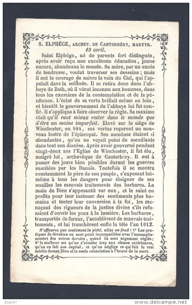 La Vie Des Saints Edition Fin XIX ème  St ELPHEGE   ( 19 Avril ) - Santini