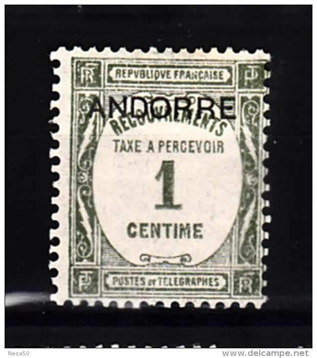 Andorra Port 1931 Mi Nr 9 Met Opdruk Andorre, Postfris Met Plakker - Ungebraucht