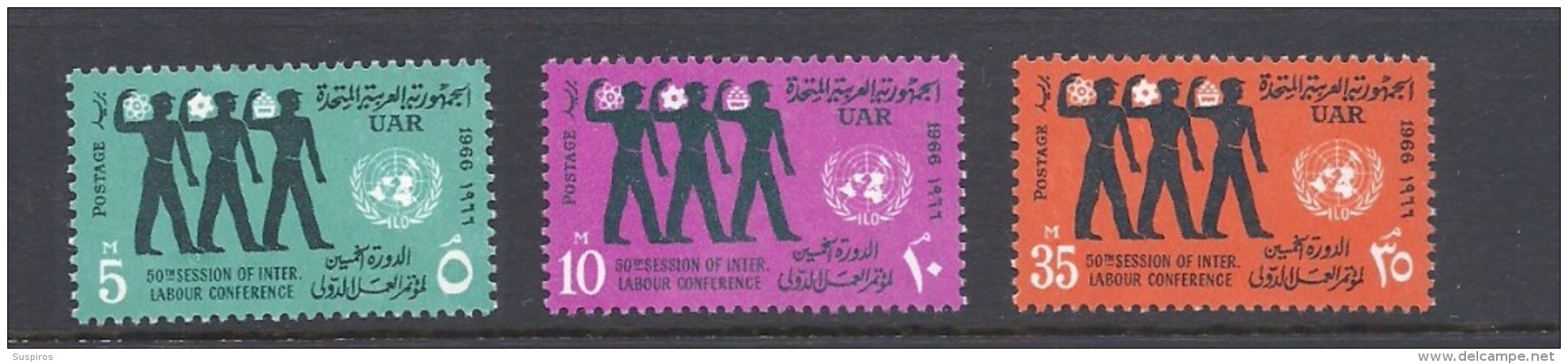 Egitto   1966 The 50th Session Of International Labour Conference     Hinged Yvert 674/76 - Gebraucht