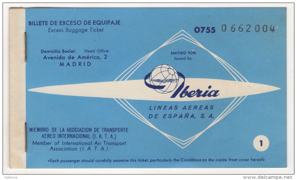 IBERIA LINES AEREAS DE ESPANA S.A. AIRLINES PASSENGER TICKET 1962 - Europe