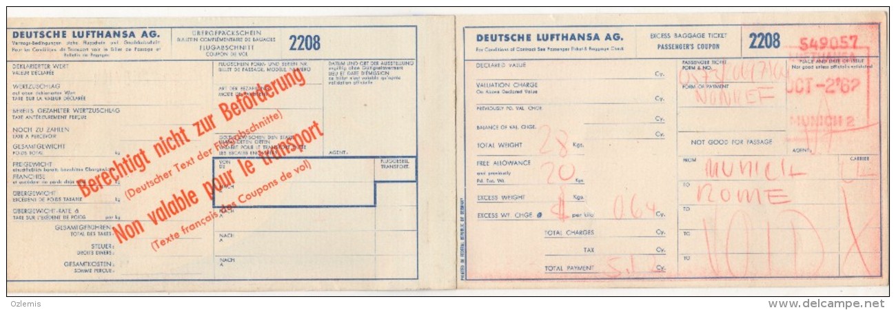 DEUTSCHE LUFTHANSA AIRLINES PASSENGER TICKET 1962 - Europa