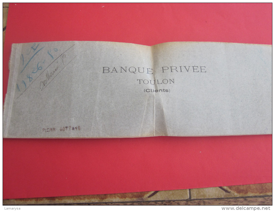 TOULON 1920 ANCIEN CARNET DE Chéques CHEQUIER BANQUE Privée INDUSTRIELLE COMMERCIALE COLONIALE LYON MARSEILLE - Schecks  Und Reiseschecks