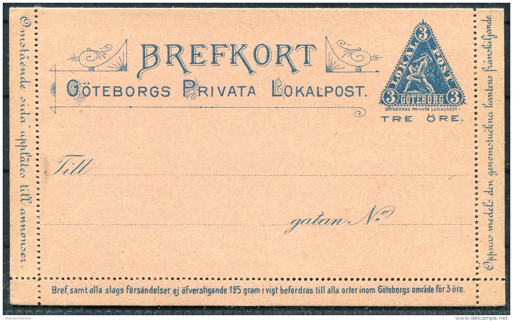 Sweden Goteborg 3 Ore Local Stationery Lettercard - Ortsausgaben