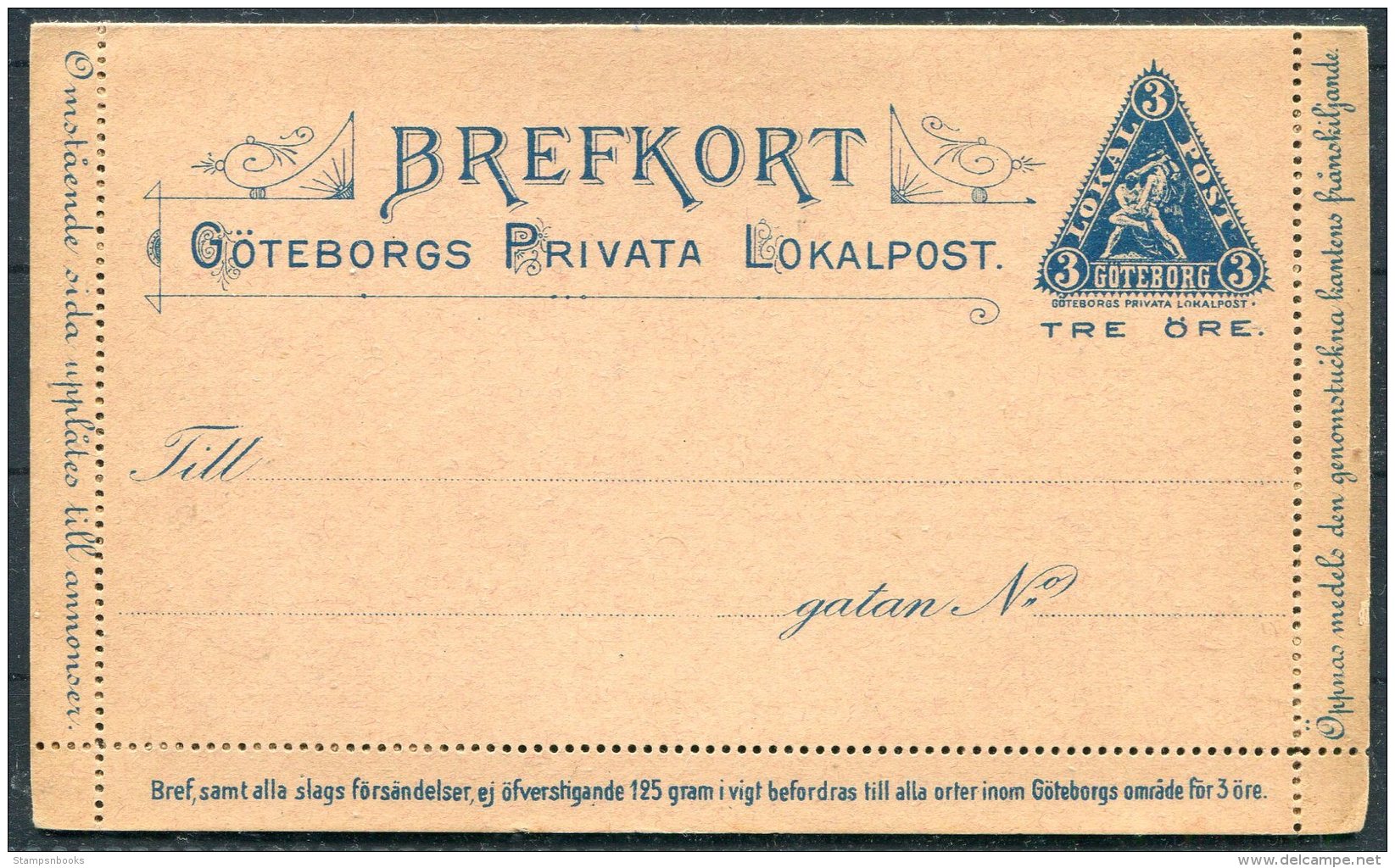 Sweden Goteborg 3 Ore Local Stationery Lettercard - Local Post Stamps