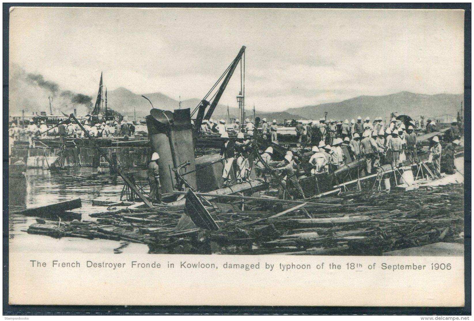 Hong Kong China Kowloon French Destroyer Fronde Damaged By Typhoon 18th September 1906 Sternberg Postcard - China (Hong Kong)