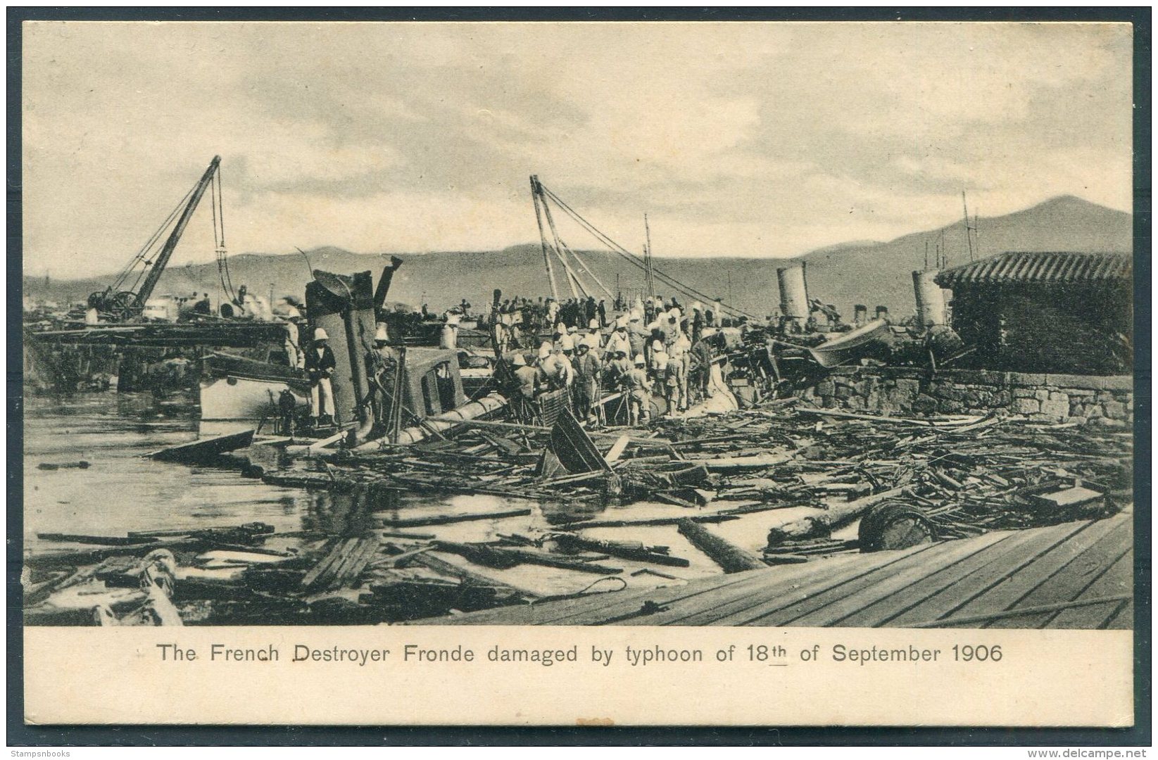 Hong Kong China Kowloon French Destroyer Fronde Damaged By Typhoon 18th September 1906 Sternberg Postcard - China (Hong Kong)