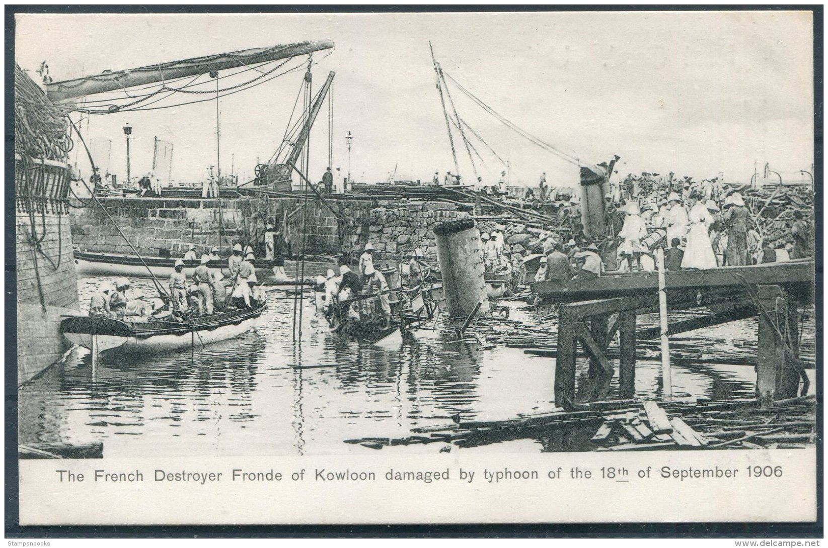 Hong Kong China Kowloon French Destroyer Fronde Damaged By Typhoon 18th September 1906 Sternberg Postcard - China (Hong Kong)