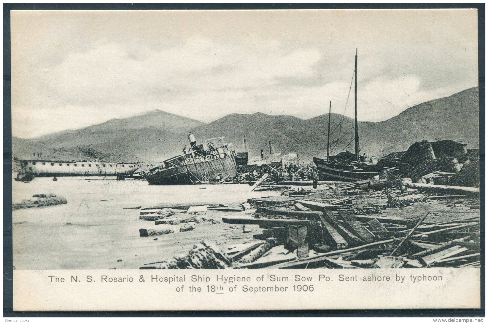 Hong Kong N.S. Rosario Hospital Ship Hygiene Sum Sow Po Typhoon 18th September 1906 Sternberg Postcard - China (Hong Kong)