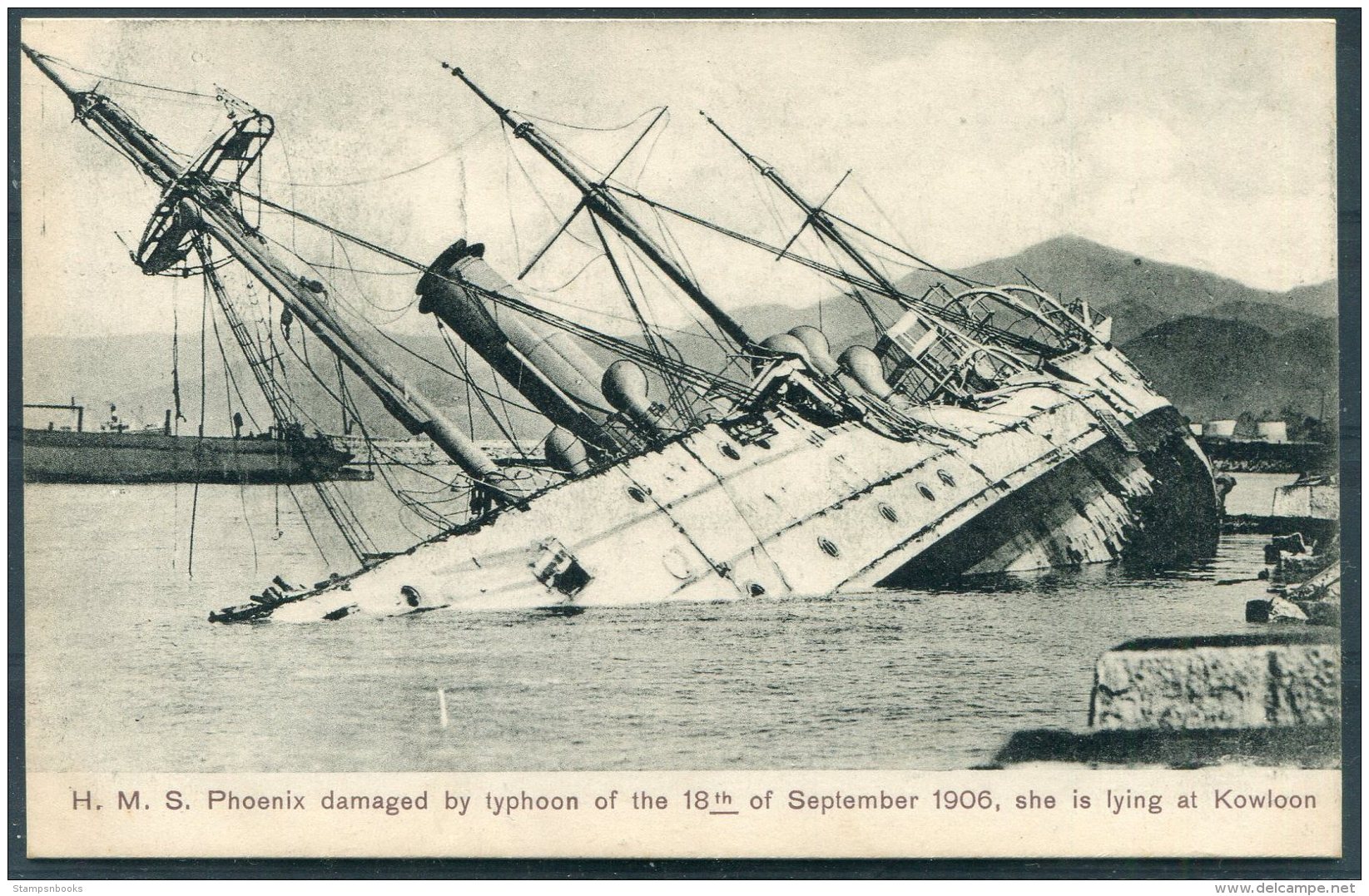 Hong Kong HMS Phoenix Damaged By Typhoon Kowloon 18th September 1906 Sternberg Postcard - China (Hong Kong)