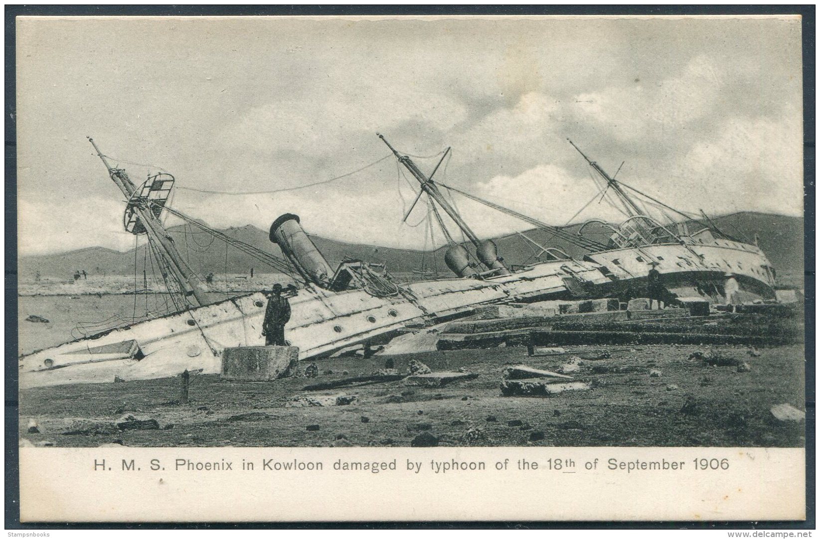 Hong Kong HMS Phoenix Damaged By Typhoon Kowloon 18th September 1906 Sternberg Postcard - China (Hongkong)