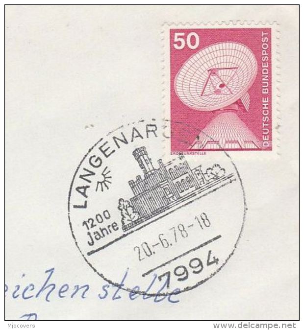 1978 Cover LAGENARGEN CASTLE 1200th Anniv Event Pmk Stamps Germany - Châteaux