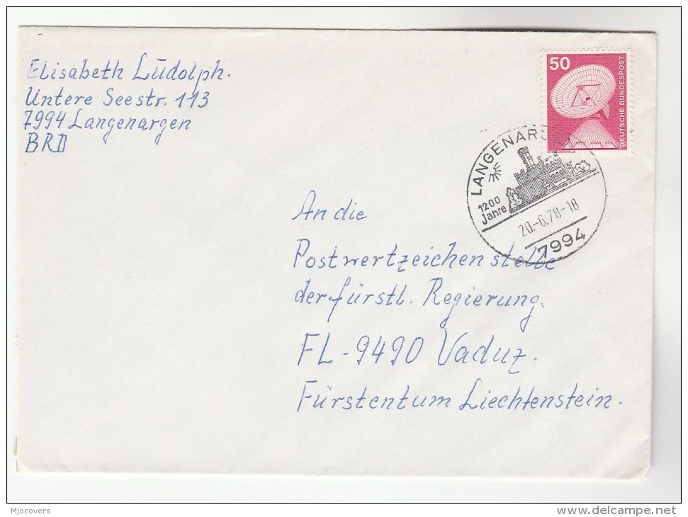 1978 Cover LAGENARGEN CASTLE 1200th Anniv Event Pmk Stamps Germany - Châteaux