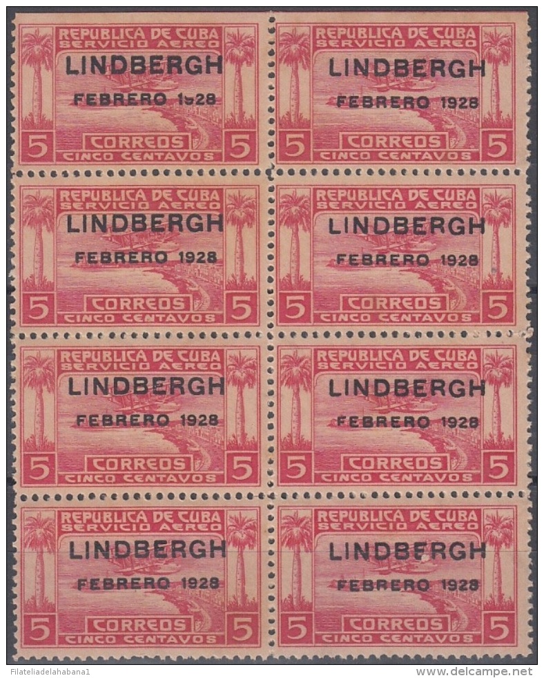 1928-89 CUBA REPUBLICA. 1928. Ed.233. LINDBERGHT ORIGINAL GUM. BLOCK 8. - Neufs