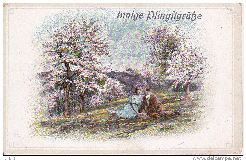 AK Innige Pfingstgrüße - Paar - Blühende Bäume -  Ca. 1910 (24488) - Pentecoste