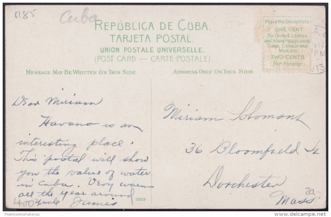 POS-190 CUBA POSTCARD 1913. AGUADOR. DELIVERY WATER TO RESIDENCES. - Cuba