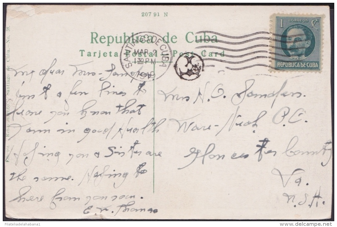 1917-H-315 CUBA REPUBLICA. 1c PATRIOTAS. MARTI. POSTAGE DUE. 1919 TO US POSTCARD BAYAMO RIVER. - Lettres & Documents