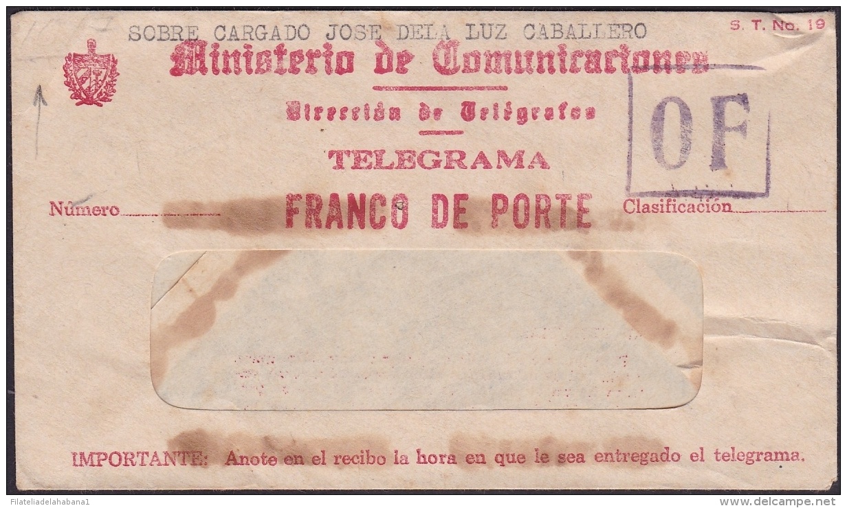 TELEG-202 CUBA  REPUBLICA. TELEGRAFO TELEGRAMA TELEGRAPH. CIRCA 1940. OFICIAL. - Telegraph