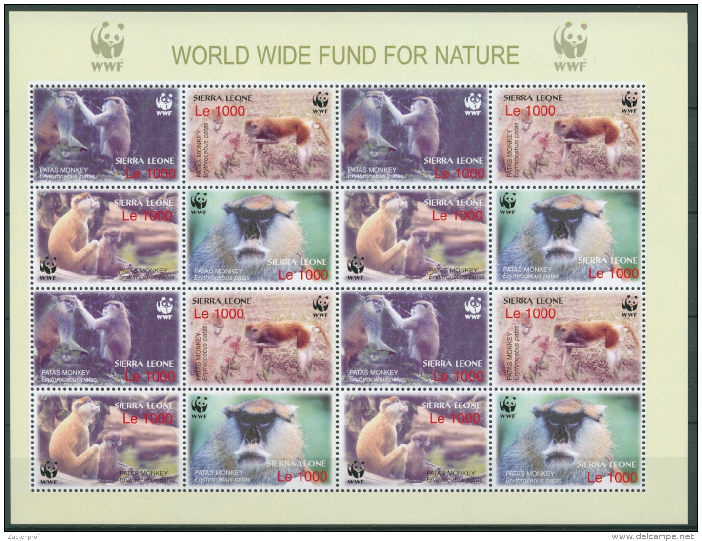 Sierra Leone 2004 WWF Husarenaffe 4694/97 ZD-Bogen Postfrisch (C23246) - Sierra Leone (1961-...)