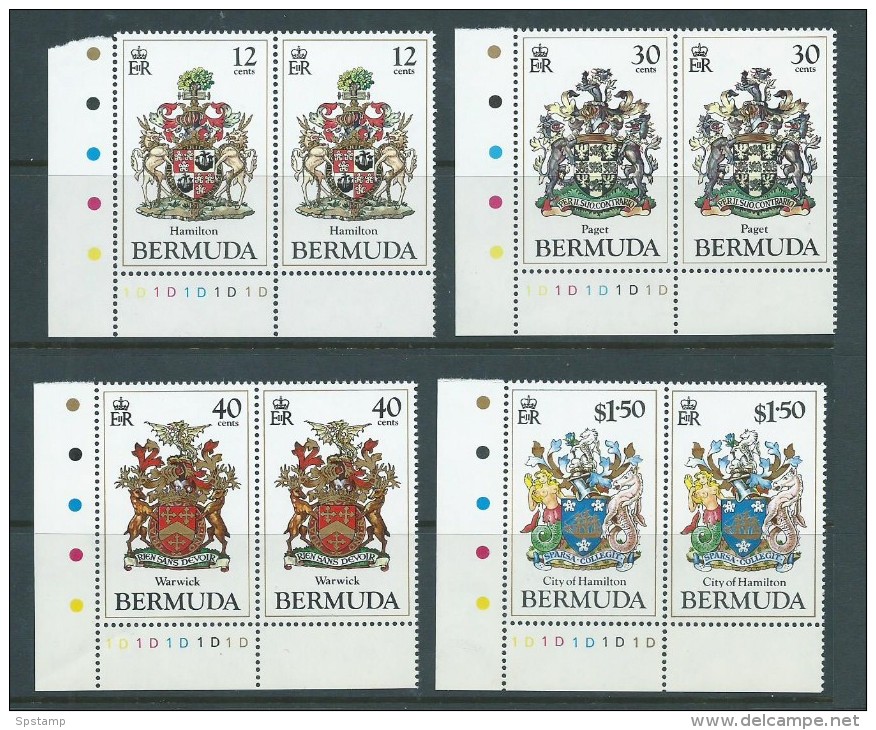 Bermuda 1985 Coat Of Arms Series III Set 4 In Plate Number Pairs MNH , Some Gum Disturbances - Bermudas