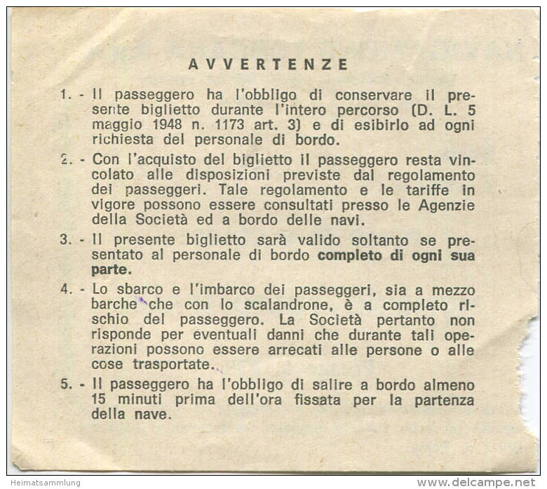 Navigazione Toscana S.p.A. - Piombino Portoferraio - Fahrschein 1972 1. Classe L. 330 - Europa