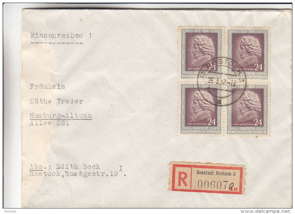 République Démocratique - Lettre Recommandée De 1952 - Oblitération Rostock - Musique - Beethoven - Exp Vers Hamburg - Briefe U. Dokumente