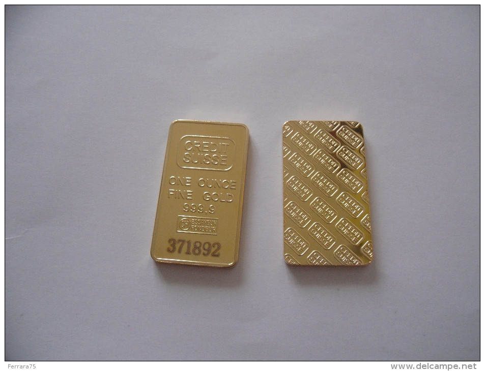 LINGOTTI CREDIT SUISSE ONE OUNCE IN FINE GOLD 999 PLACCATO ORO 24k DA COLLEZIONE - Ohne Zuordnung