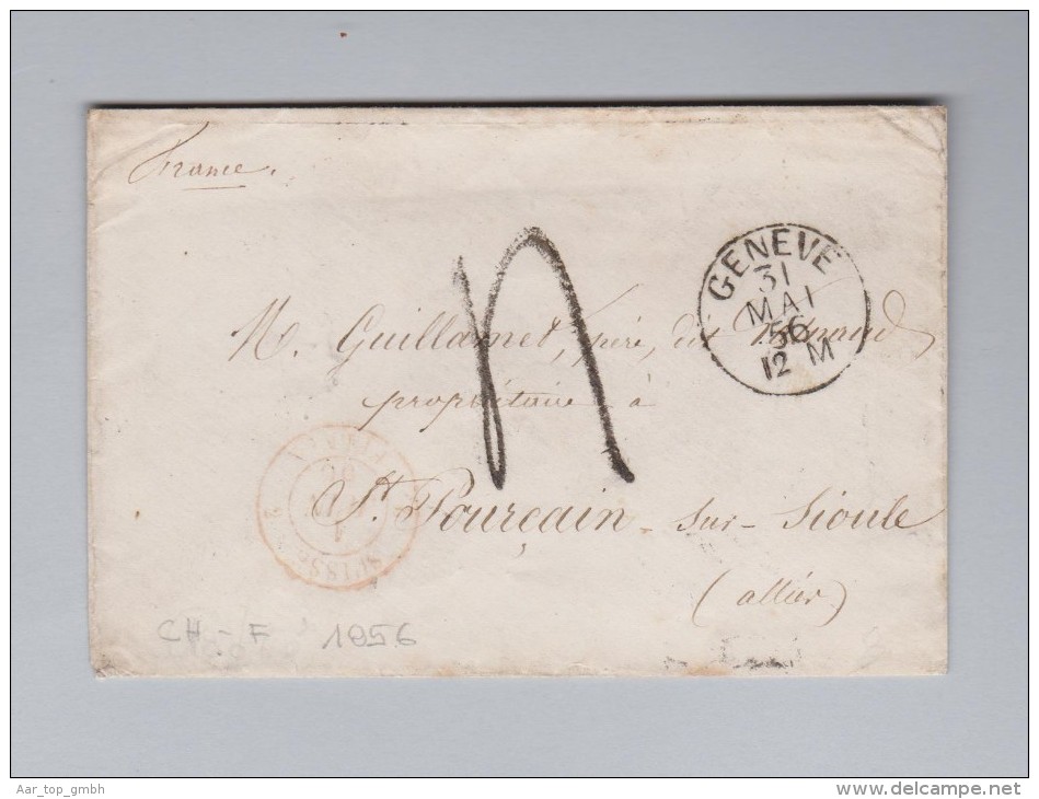 Heimat Schweiz GE GENEVE 1856-05-31 Brief Ohne Marke Nach St Pourçain Sur Sioule Fr - Briefe U. Dokumente