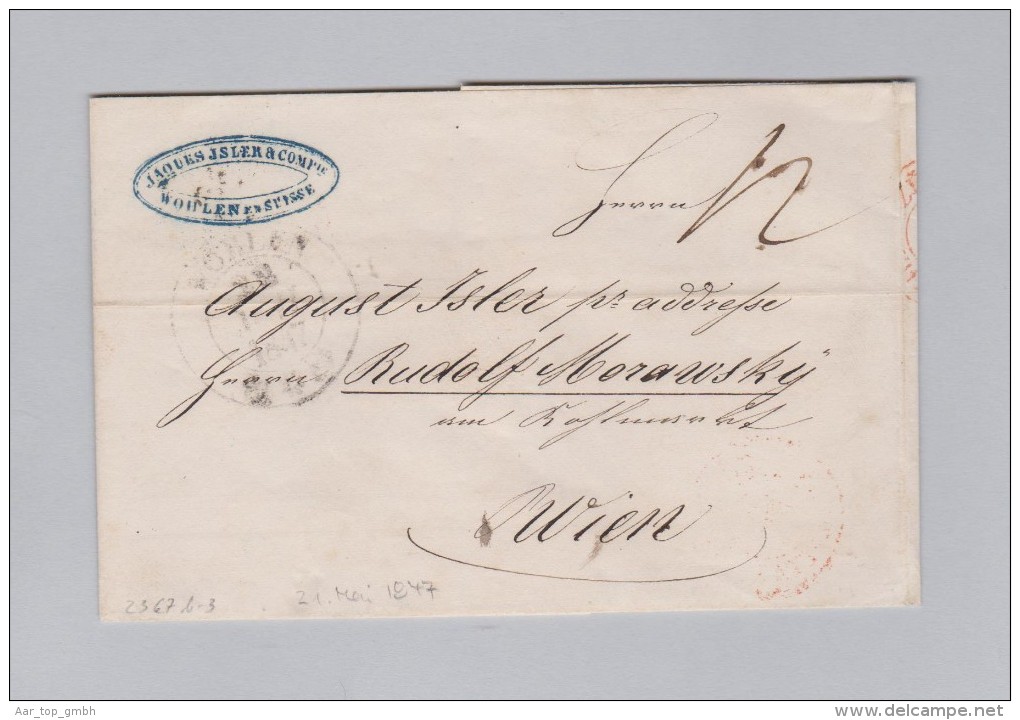 Heimat Schweiz AG WOHLEN 1847-05-21 Isler Brief Nach Wien - 1843-1852 Federal & Cantonal Stamps