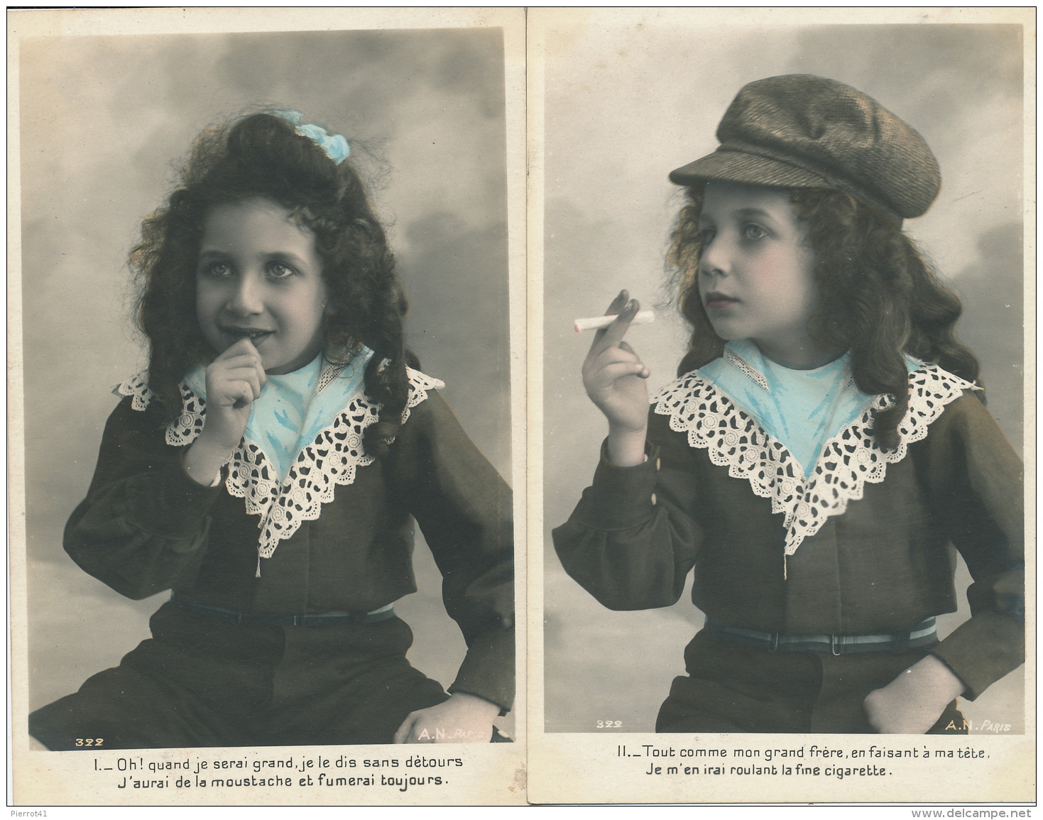 ENFANTS - Série De 5 CPA  Portrait Petit Garçon Avec Pipe Tabac Cigare Cigarette - Portraits