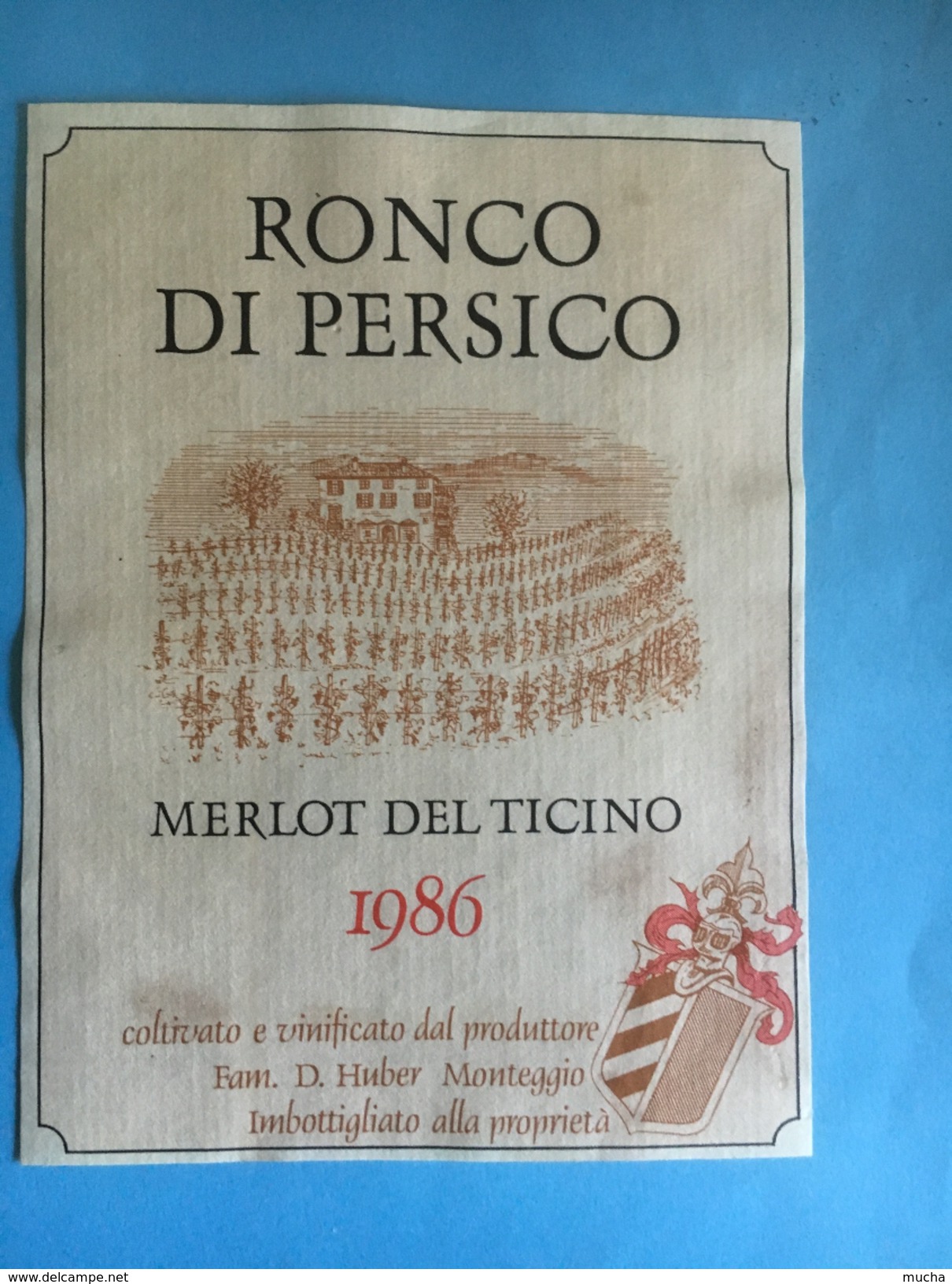 1456- Suisse Tessin  Merlot Del Ticino Ronco Di Persico 1986 - Autres & Non Classés