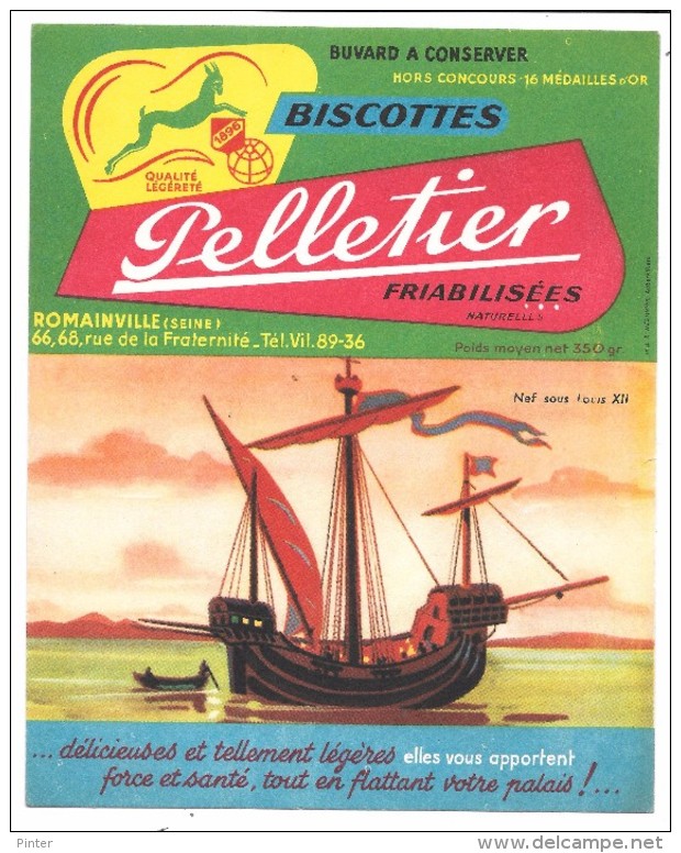 BUVARD - BISCOTTES PELLETIER -  Nef Sous Louis XII - Biscottes