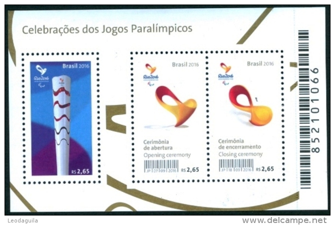 BRAZIL 2016  -  RIO 2016 - CELEBRATING THE PARALYMPIC GAMES   -  S/S 3v - Unused Stamps