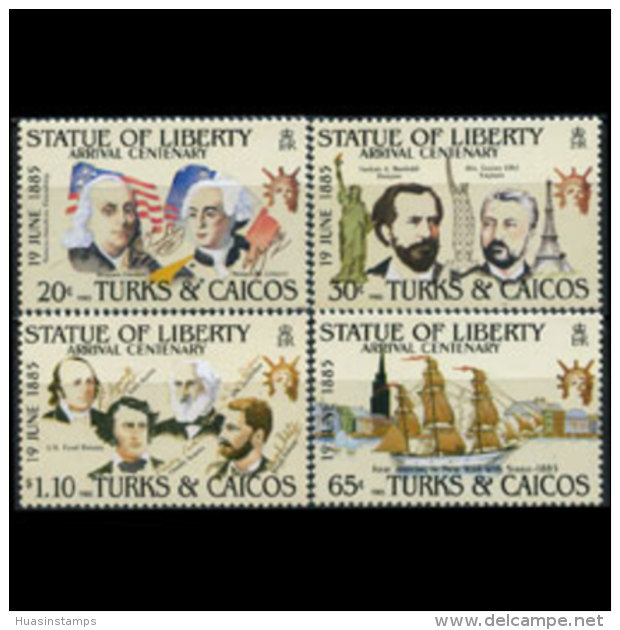 TURKS 1985 - Scott# 661-4 Liberty Statue Set Of 4 MNH - Turks & Caicos (I. Turques Et Caïques)